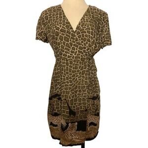 90’s KDK Designs Wrap Short Sleeve Safari Animal Giraffe Print Mini Dress